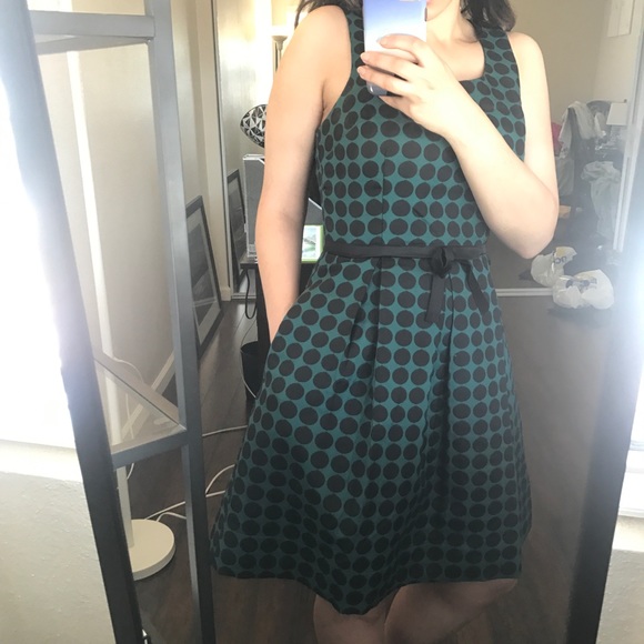Polka Dot Black & Green Dress - Picture 2 of 7